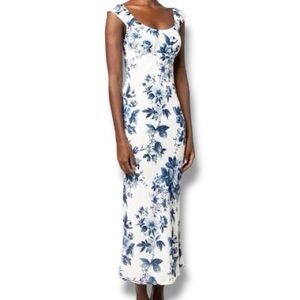 Reformation Demy Dress Crepe Floral Midi in Faye Floral Blue Cream NWT Size XL